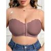 imageOYOANGLE Womens Plus Size Front Closure Push Up Strapless Bandeau Bra Wireless Tube Bralettes with Clear StrapBrown