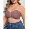 imageOYOANGLE Womens Plus Size Front Closure Push Up Strapless Bandeau Bra Wireless Tube Bralettes with Clear StrapBrown