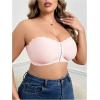 imageOYOANGLE Womens Plus Size Front Closure Push Up Strapless Bandeau Bra Wireless Tube Bralettes with Clear StrapLight Pink