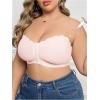 imageOYOANGLE Womens Plus Size Front Closure Push Up Strapless Bandeau Bra Wireless Tube Bralettes with Clear StrapLight Pink