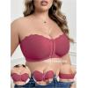 imageOYOANGLE Womens Plus Size Front Closure Push Up Strapless Bandeau Bra Wireless Tube Bralettes with Clear StrapWatermelon Pink