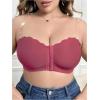 imageOYOANGLE Womens Plus Size Front Closure Push Up Strapless Bandeau Bra Wireless Tube Bralettes with Clear StrapWatermelon Pink