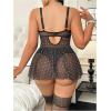 imageOYOANGLE Womens Plus Size Garter Lingerie Set Polka Dots Cut Out Underwire Chemise Nightgown with StockingBlack