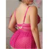 imageOYOANGLE Womens Plus Size Garter Lingerie Set Polka Dots Cut Out Underwire Chemise Nightgown with StockingHot Pink