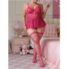 imageOYOANGLE Womens Plus Size Garter Lingerie Set Polka Dots Cut Out Underwire Chemise Nightgown with StockingHot Pink