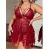 imageOYOANGLE Womens Plus Size Heart Print Lace Sheer Open Front Chemise Nightgown Babydoll Nightie NightwearBurgundy