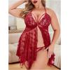 imageOYOANGLE Womens Plus Size Heart Print Lace Sheer Open Front Chemise Nightgown Babydoll Nightie NightwearBurgundy