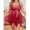 imageOYOANGLE Womens Plus Size Heart Print Lace Sheer Open Front Chemise Nightgown Babydoll Nightie NightwearBurgundy