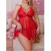 imageOYOANGLE Womens Plus Size Heart Print Lace Sheer Open Front Chemise Nightgown Babydoll Nightie NightwearLight Red