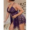 imageOYOANGLE Womens Plus Size Heart Print Lace Sheer Open Front Chemise Nightgown Babydoll Nightie NightwearPurple