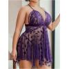 imageOYOANGLE Womens Plus Size Heart Print Lace Sheer Open Front Chemise Nightgown Babydoll Nightie NightwearPurple