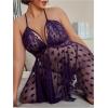 imageOYOANGLE Womens Plus Size Heart Print Lace Sheer Open Front Chemise Nightgown Babydoll Nightie NightwearPurple