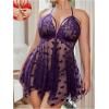 imageOYOANGLE Womens Plus Size Heart Print Lace Sheer Open Front Chemise Nightgown Babydoll Nightie NightwearPurple