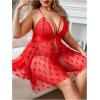 imageOYOANGLE Womens Plus Size Heart Print Lace Sheer Open Front Chemise Nightgown Babydoll Nightie NightwearRed