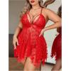 imageOYOANGLE Womens Plus Size Heart Print Lace Sheer Open Front Chemise Nightgown Babydoll Nightie NightwearRed