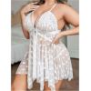 imageOYOANGLE Womens Plus Size Heart Print Lace Sheer Open Front Chemise Nightgown Babydoll Nightie NightwearWhite