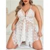 imageOYOANGLE Womens Plus Size Heart Print Lace Sheer Open Front Chemise Nightgown Babydoll Nightie NightwearWhite