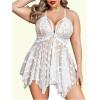 imageOYOANGLE Womens Plus Size Heart Print Lace Sheer Open Front Chemise Nightgown Babydoll Nightie NightwearWhite