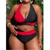 imageOYOANGLE Womens Plus Size High Waisted Bikini Set 2 Piece Color Block Criss Cross Halter Bathing SuitsRed and Black