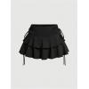 imageOYOANGLE Womens Plus Size High Waisted Bow Knot Side Layered Y2K A Line Ruffle Skorts Mini SkirtBlack