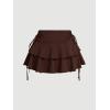 imageOYOANGLE Womens Plus Size High Waisted Bow Knot Side Layered Y2K A Line Ruffle Skorts Mini SkirtBrown