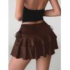 imageOYOANGLE Womens Plus Size High Waisted Bow Knot Side Layered Y2K A Line Ruffle Skorts Mini SkirtBrown