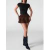imageOYOANGLE Womens Plus Size High Waisted Bow Knot Side Layered Y2K A Line Ruffle Skorts Mini SkirtBrown