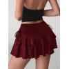 imageOYOANGLE Womens Plus Size High Waisted Bow Knot Side Layered Y2K A Line Ruffle Skorts Mini SkirtBurgundy