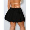 imageOYOANGLE Womens Plus Size High Waisted Bubble Skorts Y2K Ruffle Hem Puffy Skirt ShortsBlack