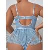 imageOYOANGLE Womens Plus Size Lace Babydoll Spaghetti Strap V Neck Cut Out Teddy Lingerie Set with Garter BeltsBlue