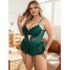 imageOYOANGLE Womens Plus Size Lace Babydoll Spaghetti Strap V Neck Cut Out Teddy Lingerie Set with Garter BeltsDark Green