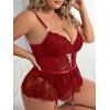 imageOYOANGLE Womens Plus Size Lace Babydoll Spaghetti Strap V Neck Cut Out Teddy Lingerie Set with Garter BeltsRed