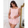 imageOYOANGLE Womens Plus Size Lace Sheer Chemise Nightgown and Thongs 2 Piece Mesh Babydoll Lingerie SetPink