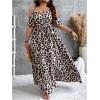 imageOYOANGLE Womens Plus Size Leopard Print Cold Shoulder Wrap V Neck Long Dress Belted Split Thigh DressesBrown