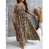 imageOYOANGLE Womens Plus Size Leopard Print Cold Shoulder Wrap V Neck Long Dress Belted Split Thigh DressesBrown and Black