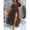 imageOYOANGLE Womens Plus Size Leopard Print Cold Shoulder Wrap V Neck Long Dress Belted Split Thigh DressesDusty Pink