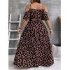 imageOYOANGLE Womens Plus Size Leopard Print Cold Shoulder Wrap V Neck Long Dress Belted Split Thigh DressesDusty Pink