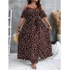 imageOYOANGLE Womens Plus Size Leopard Print Cold Shoulder Wrap V Neck Long Dress Belted Split Thigh DressesDusty Pink