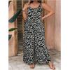 imageOYOANGLE Womens Plus Size Leopard Print Tie Shoulder Jumpsuits Long Pants Romper with PocketApricot