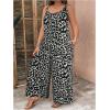 imageOYOANGLE Womens Plus Size Leopard Print Tie Shoulder Jumpsuits Long Pants Romper with PocketApricot
