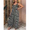 imageOYOANGLE Womens Plus Size Leopard Print Tie Shoulder Jumpsuits Long Pants Romper with PocketApricot