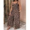 imageOYOANGLE Womens Plus Size Leopard Print Tie Shoulder Jumpsuits Long Pants Romper with PocketBrown