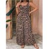 imageOYOANGLE Womens Plus Size Leopard Print Tie Shoulder Jumpsuits Long Pants Romper with PocketBrown