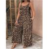 imageOYOANGLE Womens Plus Size Leopard Print Tie Shoulder Jumpsuits Long Pants Romper with PocketBrown and Black