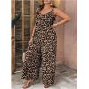 imageOYOANGLE Womens Plus Size Leopard Print Tie Shoulder Jumpsuits Long Pants Romper with PocketBrown and Black