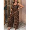 imageOYOANGLE Womens Plus Size Leopard Print Tie Shoulder Jumpsuits Long Pants Romper with PocketDeep Brown