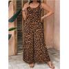 imageOYOANGLE Womens Plus Size Leopard Print Tie Shoulder Jumpsuits Long Pants Romper with PocketDeep Brown