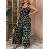 imageOYOANGLE Womens Plus Size Leopard Print Tie Shoulder Jumpsuits Long Pants Romper with PocketGrey