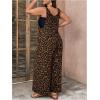 imageOYOANGLE Womens Plus Size Leopard Print Tie Shoulder Jumpsuits Long Pants Romper with PocketMocha Brown