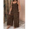 imageOYOANGLE Womens Plus Size Leopard Print Tie Shoulder Jumpsuits Long Pants Romper with PocketMocha Brown